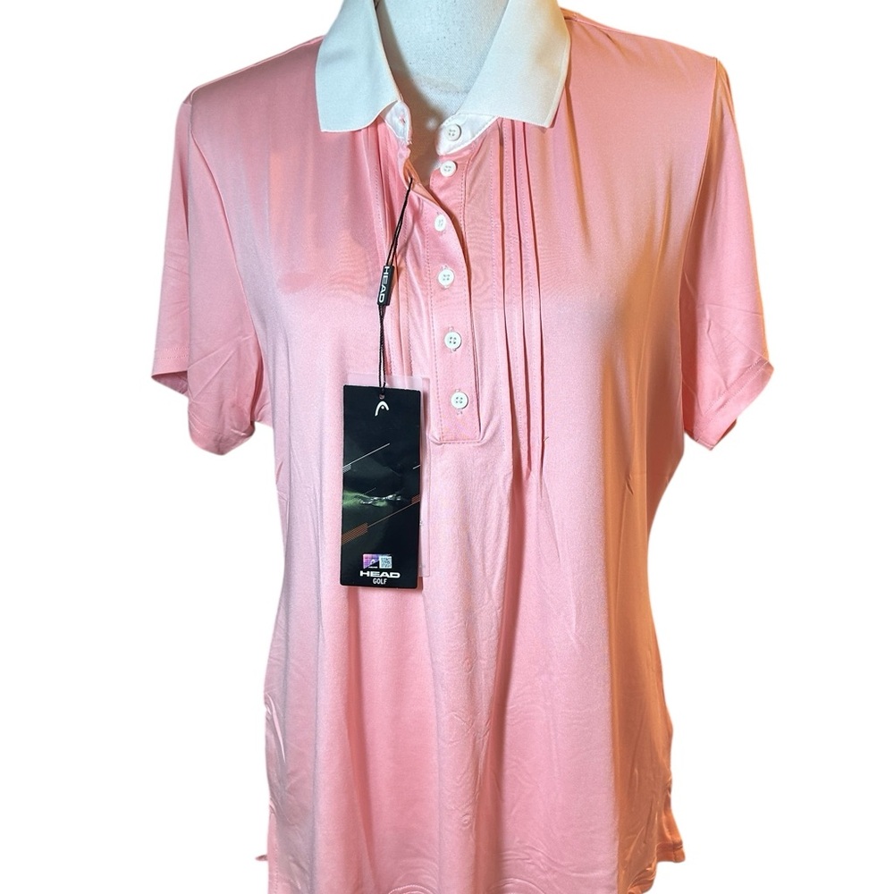 Head Pink Pleated Button Down Golf Shirt